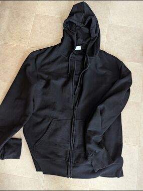 Men's Black Full-Zip Hooded Sweatshirt - Classic Everyday Zip-Up